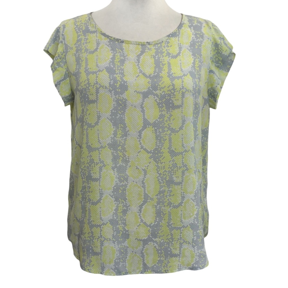 Rachel Zoe Neon Snakeskin Print Short Sleeve Blouse Medium